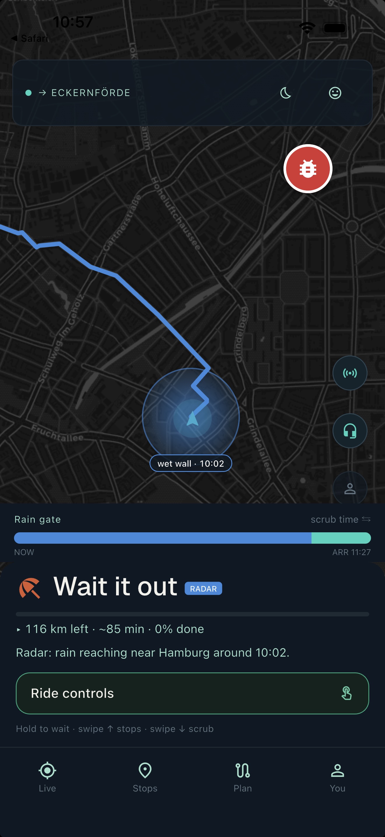 Adventurist App mit Wetter-Radar und Route